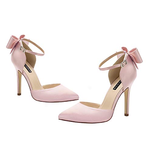 ERIJUNOR Women High Heel Bow Ankle Strap Evening Party Dance Wedding Satin Shoes - Image 4