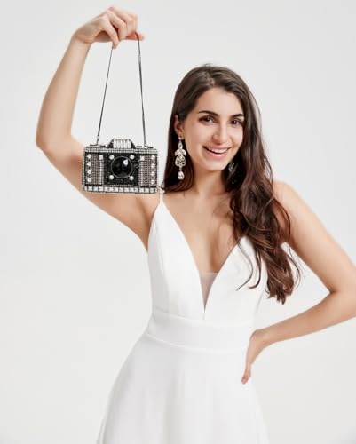 Image of UMREN Novelty Crystal Camera Shaped Clutch Purse for Women Sparkly Rhinestones Evening Clutch Bag Glitter Bridal Prom Handbag