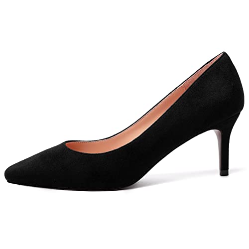 SHOWFOREST Womens Slim Suede Slip On Sexy Bridal Square Toe Solid Stiletto Mid Heel Pumps Shoes 2.5 Inch2