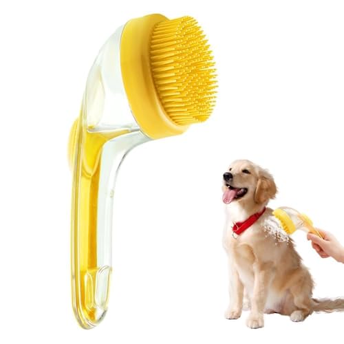 Pet Bath Brush with Shampoo Dispenser, 2026 New Dog Bath Brush Soft Silicone Bristle for Bathing Pets Grooming Massage Brush (Green) (Yellow-A)