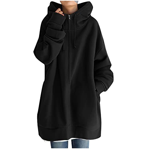 Women Casual Zip Up Fleece Hoodies Plus Size Tunic Sweatshirt Long Hoodie Jacket Winter Fall Jumper Tops S-5XL