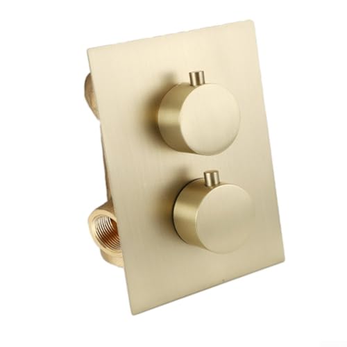 Thermostatic Shower Mixer Valve with G1/2 2 Way Outlet & 2 Round Handles Chrome Brass, Concealed Round Thermostatic Twin Shower Valve(Brushed Gold)