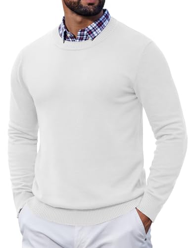 Image of COOFANDY Men Winter Sweaters Long Sleeve Wool Sweater Light Weight Sweater Fashion Pullover White
