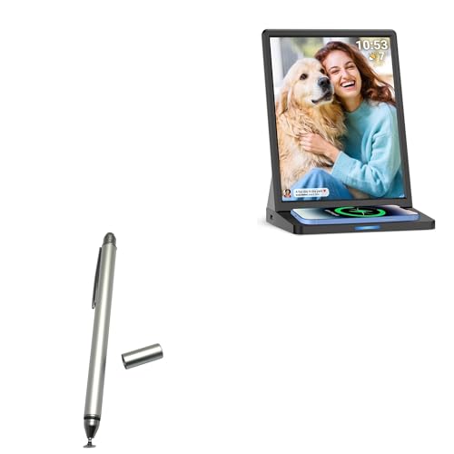 BoxWave Stylus Pen Compatible with PWR4GTR WiFi Digital Picture Frame 10 in - DualTip Capacitive Stylus, Fiber Tip Disc Tip Capacitive Stylus Pen - Metallic Silver