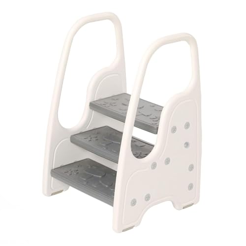Image of Toddler Step Stool for Bathroom Sink,Adjustable 3 Step Stool for Kids,Kitchen Standing Tower,Children Learning Helper Stool with Safety Handles and Non-Slip Pads,Grey