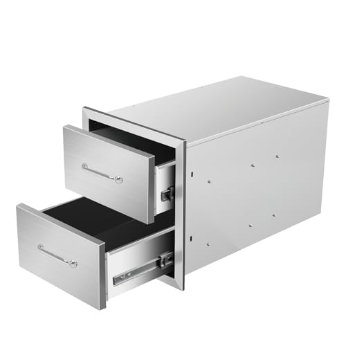 Image of Outdoor Kitchen Drawers 14 inch W x 15 inch H x 23 inch D Stainless Steel Double Drawers with Ergonomic Handle for BBQ Island, Patio Grill Station & Outdoor Kitchen Cabinets