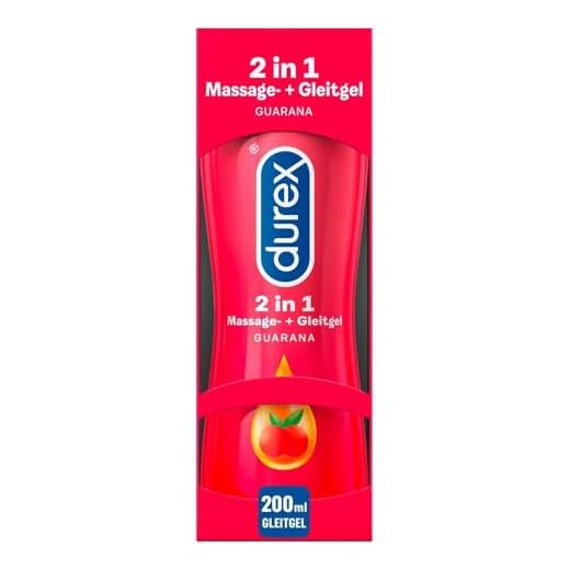 Durex Play Wärmend Gleitgel auf Wasserbasis – Sanftes Gleitgel mit wärmendem Effekt – 1 x 50 ml in der praktischen Dosierflasche 8 Durex Gleitgel 2-in-1 Massage Guarana – Wasserbasiertes Gleitmittel mit anregenden Guaranaextrakten für sinnliche Intimmassagen – 1 x 200 ml im Spender