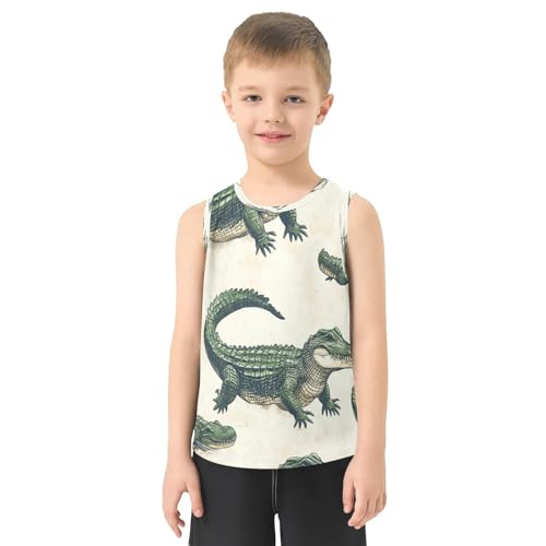 Alligator Pattern Print Design Boys Tank Top Athletic Crew Neck Sleeveless T-Shirts Kids Tops 3-15Y2