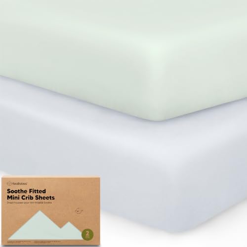 Image of 2-Pack Mini Crib Sheets Fitted - 38x26 Pack N Play Sheets for Pack and Play Mattress, Organic Cotton, Soft & Breathable Playard Bedding, Neutral Mini Toddler Bed Cover for Boys, Girls (Cove)