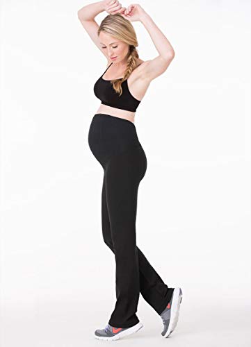 Ingrid & Isabel, Active Long Pant Ft. Crossover Panel, Women's Everyday Maternity Wear, Stretchy, Comfortable, Flattering, Supports, Prevents Slipping, Jet Black, Small