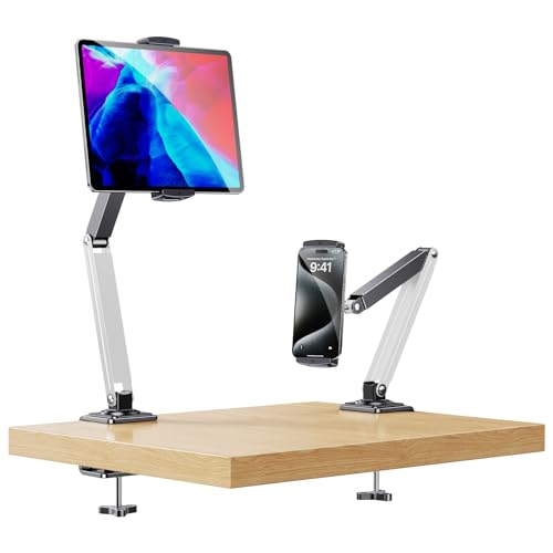 Support de tablette réglable blanc avec fixation pince universelle pour iPad 12.9