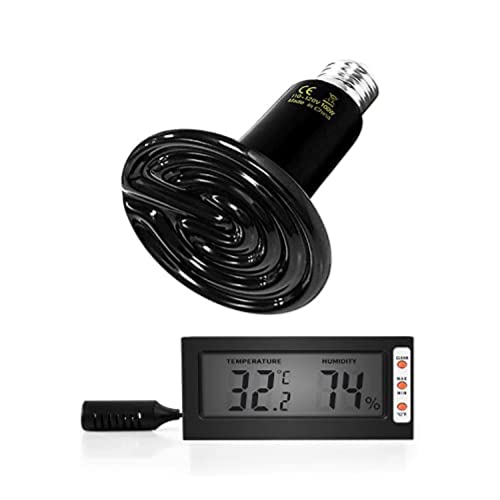 Simple Deluxe 100W Ceramic Heat Emitter Reptile Heat Lamp Bulb with Light Invisibly Emitting, Digital Thermometer and…