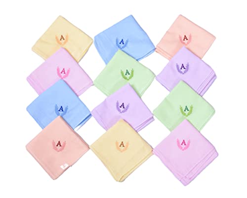 Image of ANTONIA Personalized Cotton Women's Handkerchiefs with Embroidered Initials, Assorted Colours (33 cm x 33 cm)