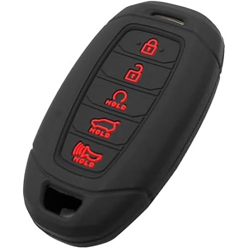 Silicone Key Fob Cover Fit for Hyundai Palisade Elantra N Smart 5 Buttons | Car Accessories | Remote Key Protection Case - Black/Red