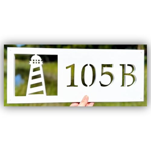 Horizontal Lighthouse Address Sign, Weatherproof PVC Nautical House Numbers, Beach House Address Plaque, Exterior Coastal Home Decor