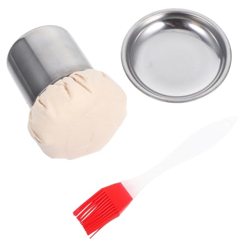 WEKADRIN Practical Stainless Steel Oil Wiper with Cloth for Pancake Cooking Even Oil Spreading Tool with Tray Kitchen Accessory for Smooth Pancake Preparation Random Color