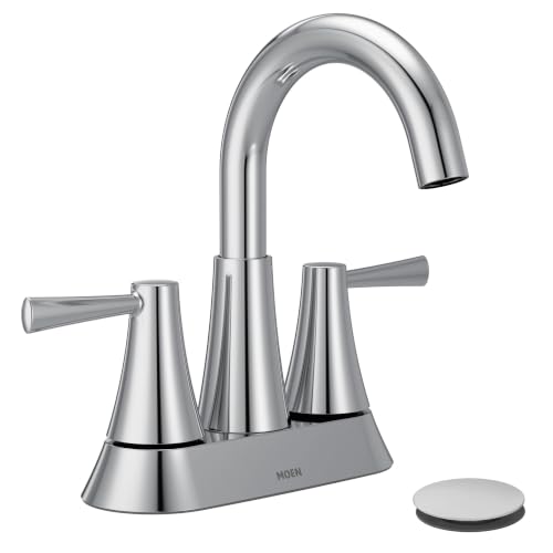 Image of Moen Ronan Chrome Two-Handle 4 in. Centerset Modern Bathroom Faucet with Push-Down Drain, 84022