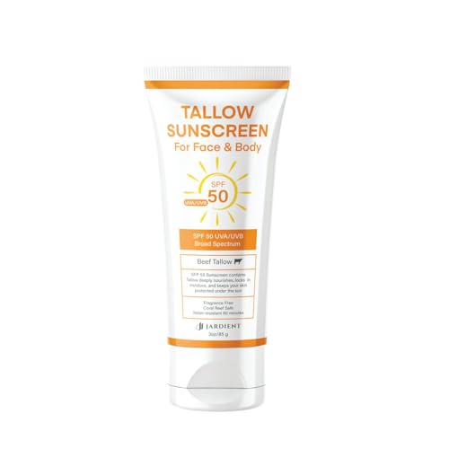 Beef Tallow Sunscreen SPF 50 with Mineral : Instant Sun Protection-Non Nano Zinc Oxide Sunblock-Beach Jogging Outdoor Sports - 3 Fl oz, 85g