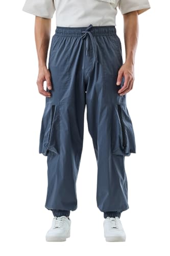 Image of SNITCH Men Cargo Pants | Relaxed Fit with Elastic Waistband & Drawstring | Durable Cotton Polyester Blend & Utility Pockets for Casual & Streetwear Styling