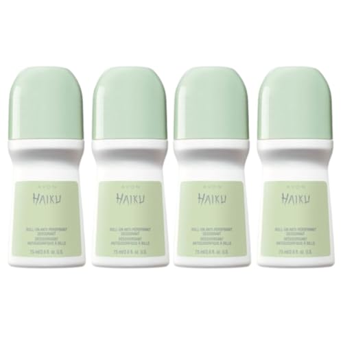 Avon Haiku Roll-On Antiperspirant Deodorant 4 Pack Quick-Dry Floral Japanese Yuzu & Muguet Scent Non-Whitening Dermatologist Tested 2.6 fl. oz. Each