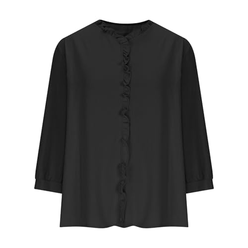 linen shirts for women ruffle splicing tops 34 length sleeve summer tops vacation tops outfits boho beach tee shirts