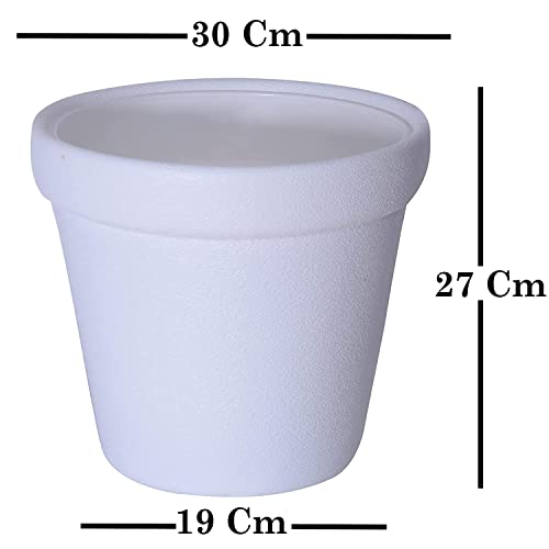 JUSThink Plastic Cosmos Flower Pot with Plate, (12 Inch), for Indoor and Outdoor Gardening,Gamla for Garden. (White, Pack of 3)