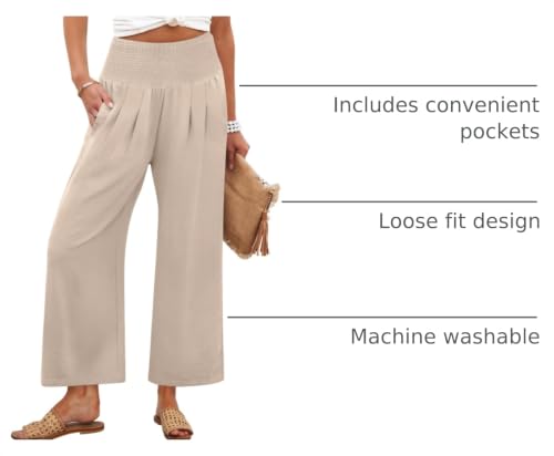Image of ANRABESS Womens Wide Leg Palazzo Pants with Pockets | Lightweight Breathable High Waisted Pants, Beach Vacation Flowy, Lounge & Casual Summer Trousers