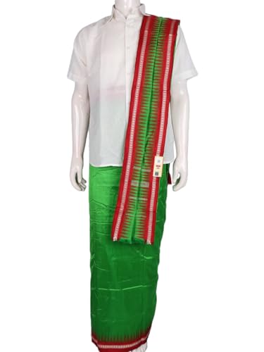 Image of Authentic Sambalpuri Handloom Cotton Unstitched Dhoti with Utari for Men | Traditional Odisha Weave Ikat Dhoti for Festive & Religious Wear