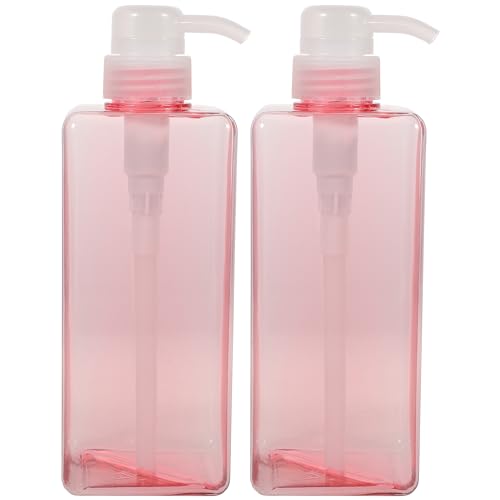 Empty Plastic Square Bottles Shampoo Dispenser, 2Pack 650ML Refillable Shampoo and Conditioner Bottles Body Wash Dispenser for Shower Soap, Empty Plastic Pump (Pink)