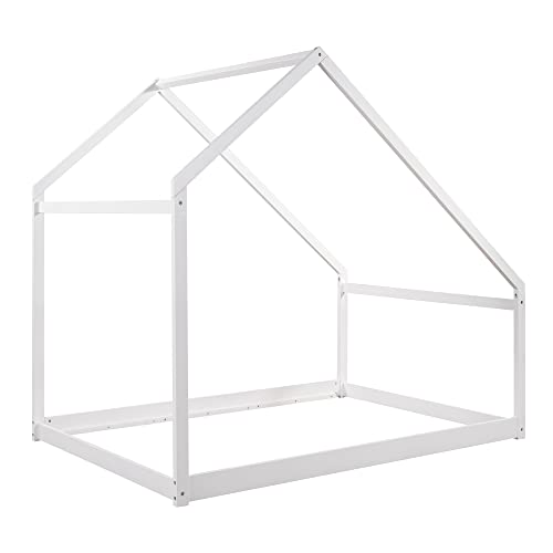 Merax Full Size Wood House Bed With Roof, Wooden House Bed Can Be Decorated, White #TOP7