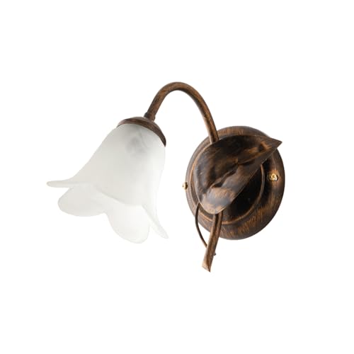 Applique Classico 1 Luce con Foglie Ferro Battuto e Vetro Bronzo Serie Limone