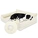 Favodormir Orthopädisches Hundebett,Wasserdicht Kunstleder Hundesofa-91x68 cm für Mittelgroße Hunde,Hundekorb mit Eierkisten-Schaum,Abnehmbarer Waschbar Hundekissen,rutschfeste Hundebetten,Beige