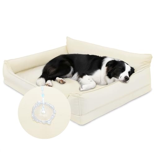 Favodormir Cuccia Cane Interno Taglia Media-91x68 cm,Beige Ecopelle Divano per cani Impermeabile,Cuccia Cane Con 4 Bordi Alti,Cuscino Rimovibile Lavabile,Lettino per Cani Antiscivolo