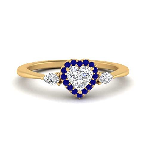 Image of 55Carat Choose Your Gemstone Halo Pear Accent Diamond CZ Ring Yellow Gold Plated Heart Shape Petite Engagement Rings Everyday Jewelry Wedding Jewelry Handmade Gifts for Wife US Size 4 to 12