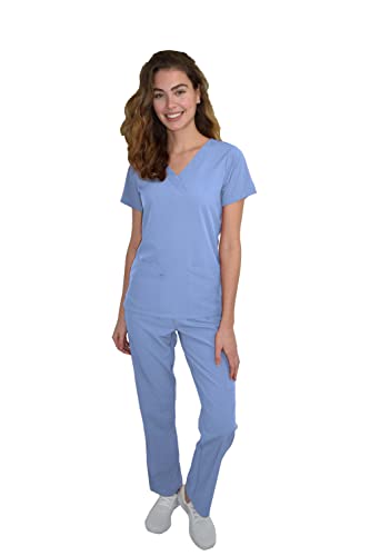GT Performance Womens Medical Scrub Set GT 4FLEX Vneck Top and Pant-Ceil-Small