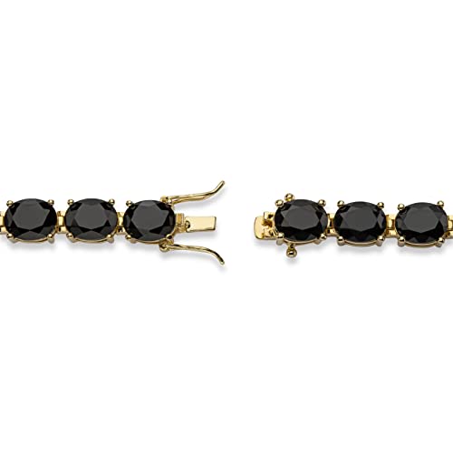 PalmBeach Yellow Gold-Plated Oval Cut Natural Black Onyx, Tennis Bracelet (8mm), Box Clasp, 7.5 inches2