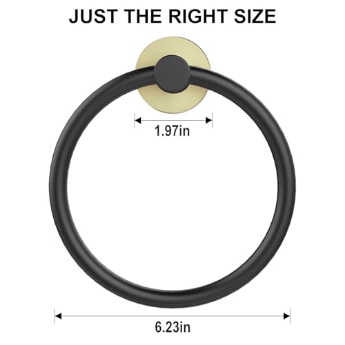 SetSail Towel Holder for Bathroom Wall Screw-in 3 Packs Towel Ring Stainless Steel Heavy Duty Hand Towel Hanger for Bathroom, Black and Gold