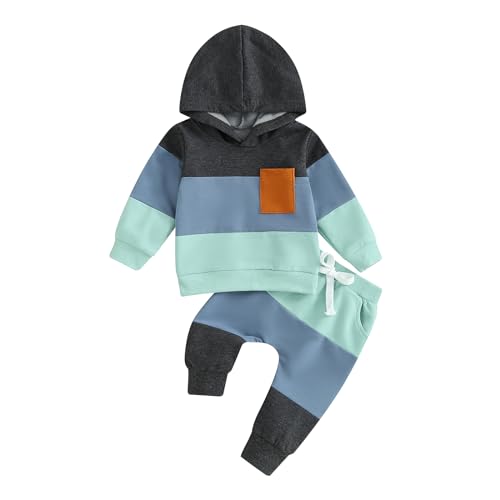 Image of LIOMENGZI Infant Baby Boy Fall Winter Clothes Outfits Hooded Long Sweatshirt Pants Set Toddler Clothes 6 12 18 24 Months 2T