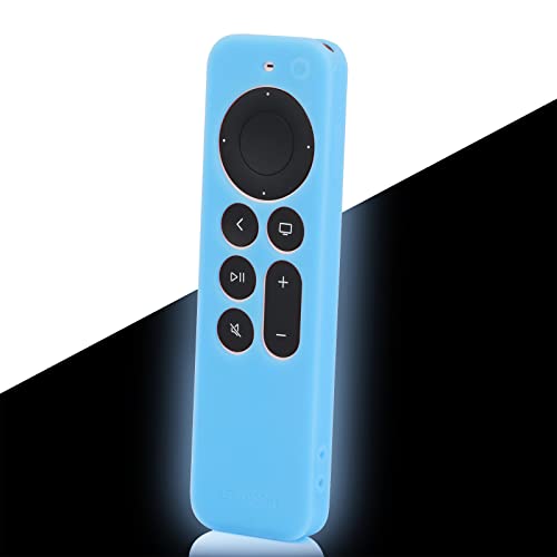 LEFXMOPHY Anti Slip Shockproof Silicone Protective Sleeve for Apple TV 4K Remote Case 2024 2021 2022 2023 HD Siri 2nd Generation Controller, Sky Blue Glow in Dark