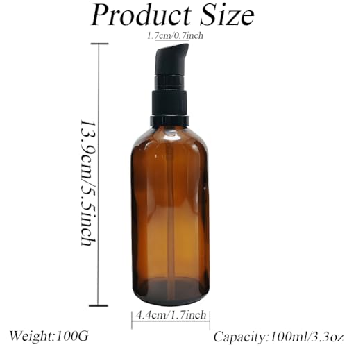 2Pcs (100ml/ 3.4oz) Amber Glass Empty Pump Press Bottles with Cap Refillable Portable Bottle Vial Case Makeup Pot Jar Travel Sub Bottling for Lotion Essence Emulsion Essence Serum Shampoo2