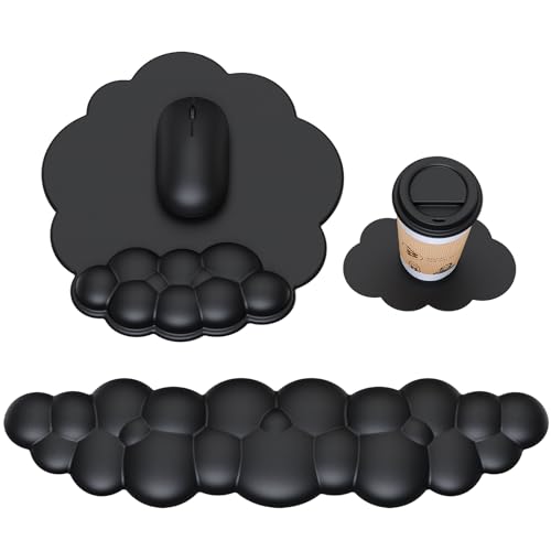 Set poggiapolsi ergonomico nero - Tappetino per mouse con supporto per polso e per tastiera per comodo cuscino per il da gioco e ufficio