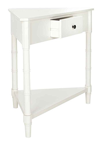 Image of SAFAVIEH Furniture - Gomez 1-Drawer Corner Table - Distressed Cream - Solid Wood - Classic Corner Storage Design - Ideal for Entryway, Living Room, Home Office, 33.1 inchW x 17.3 inchD x 28 inchH (AMH5709C)
