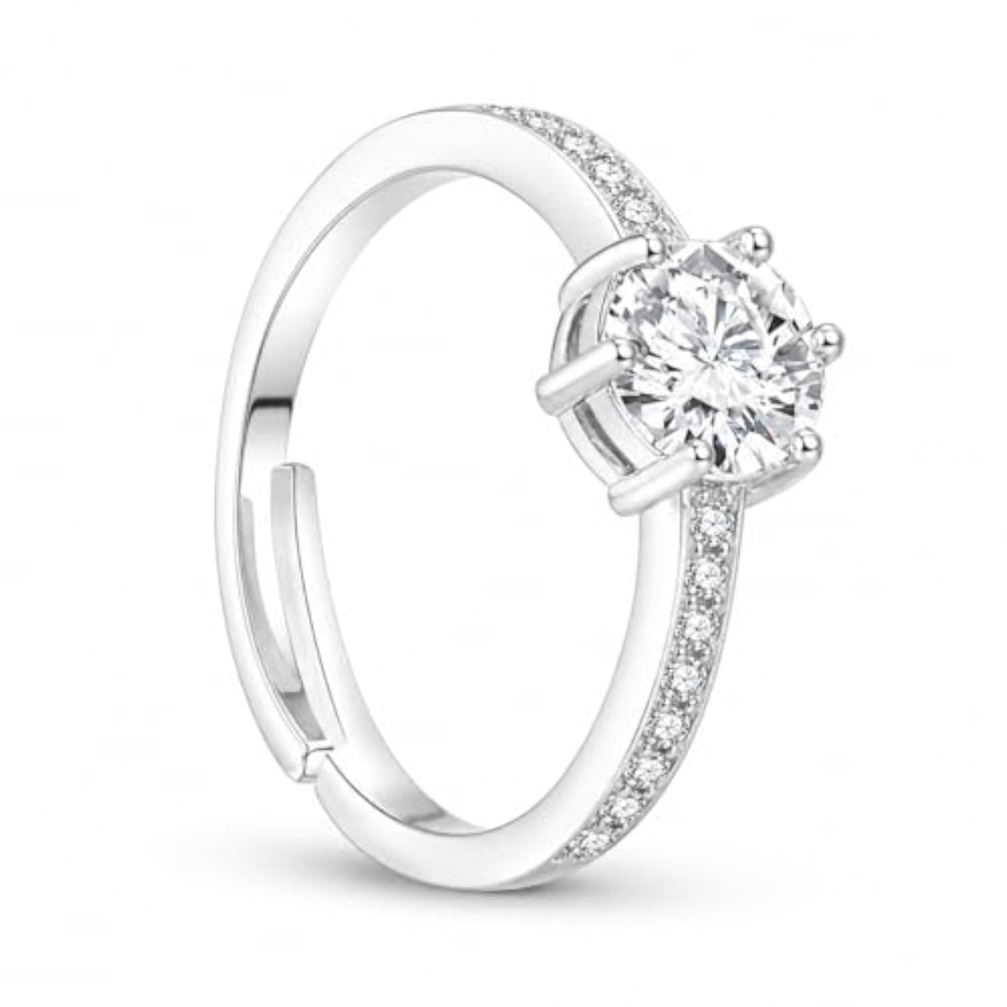 Women's Pure 925 Silver Solitaire Adjustable Ring