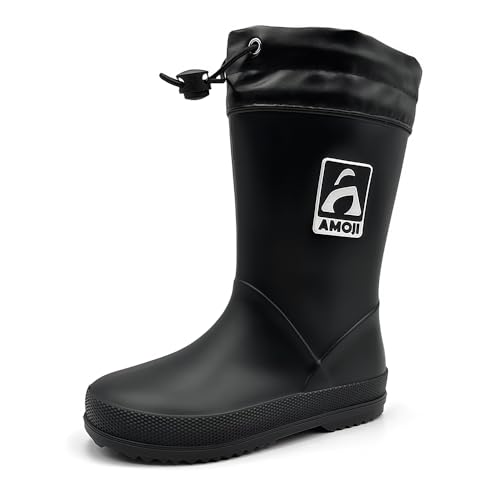 Amoji Kid Rain Boots Boy Mud Rubber Garden Farm Boots Waterproof Rain Shoes YX6517 Black 3-4 Big Kid