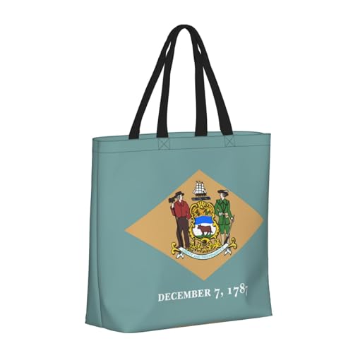Flag Of Delaware Print Tote Bags, Large Capacity Zipper Shoulder Bag, For Shopping, Work, Daily2
