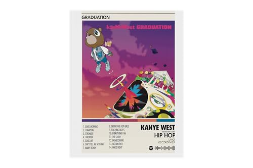 Image of BLINKART KANYE - GRADUATION Wall Photo Frames | Wall Art for Bedroom, Living Room, Studio or Office | Album Cover Print with Spotify Song Link QR Code | Gift for Fans - 8x12 In