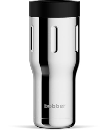 Bobber - Taza de café portátil de acero inoxidable con aislamiento al vacío de 16 oz con tapa bloqueada 100% a prueba de fugas (brillante)