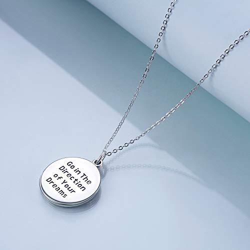 YFN Compass Pendant Necklace Sterling Silver Navy Anchor Travel Map Necklace for Women Men 18"2