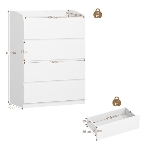 Commode moderne 4 tiroirs blanche FSC, Hzuaneri