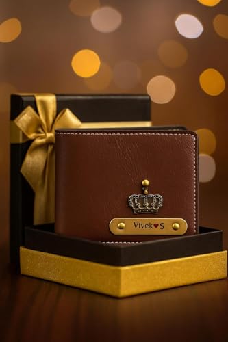 Image of Personalized Name & Charm Leather Wallet Mens Giftset | Valentine Propose Day Gift for Men Boy Husband Father Boyfriend Friend Family Lover Office Couples